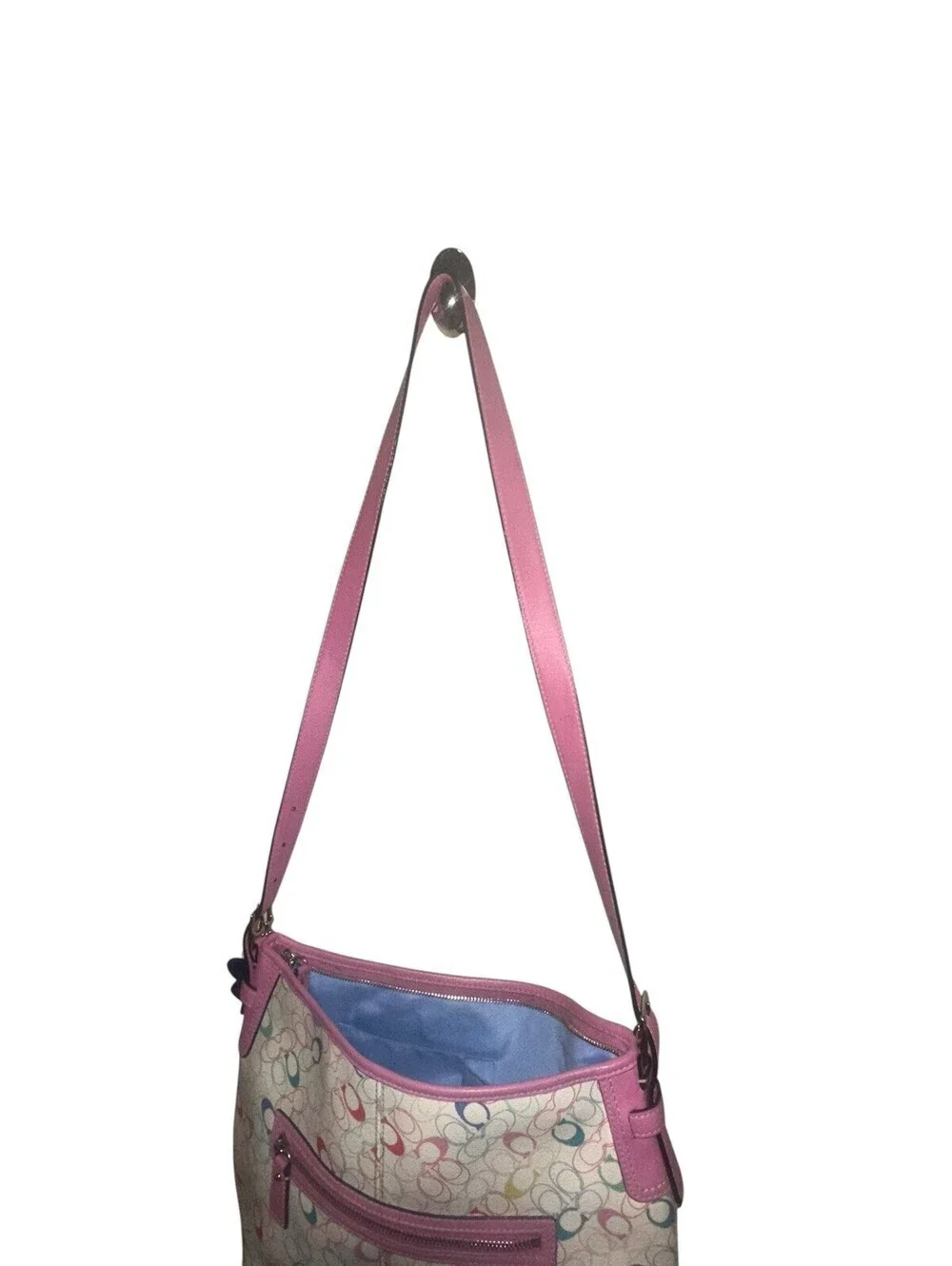 COACH HERITAGE CHELSEA PINK TRIM LOGO SIGNATURE SHOULDER BAG F16481 Extra Strap